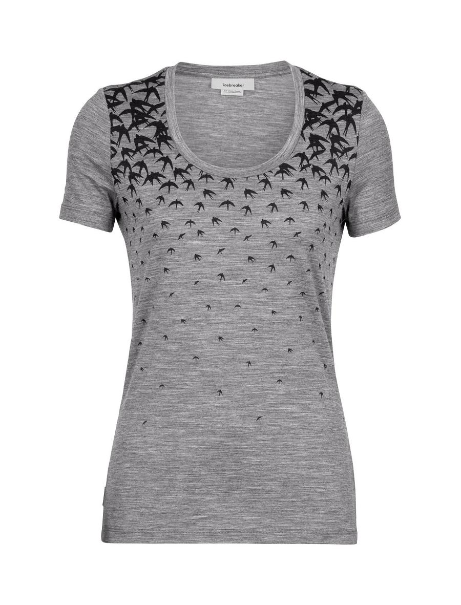 Gritstone Heather Women's Icebreaker Merino Tech Lite II Short Sleeve Scoop Migration T Shirts | USA 1589DFMN